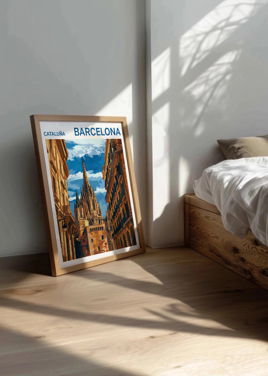 Cuadro Catedral de Barcelona y Barrio Gótico -Gouache