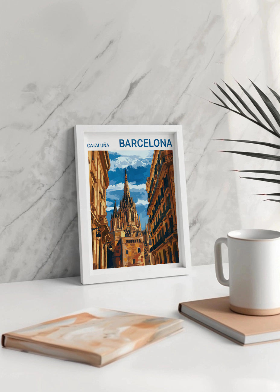 Cuadro Catedral de Barcelona y Barrio Gótico -Gouache