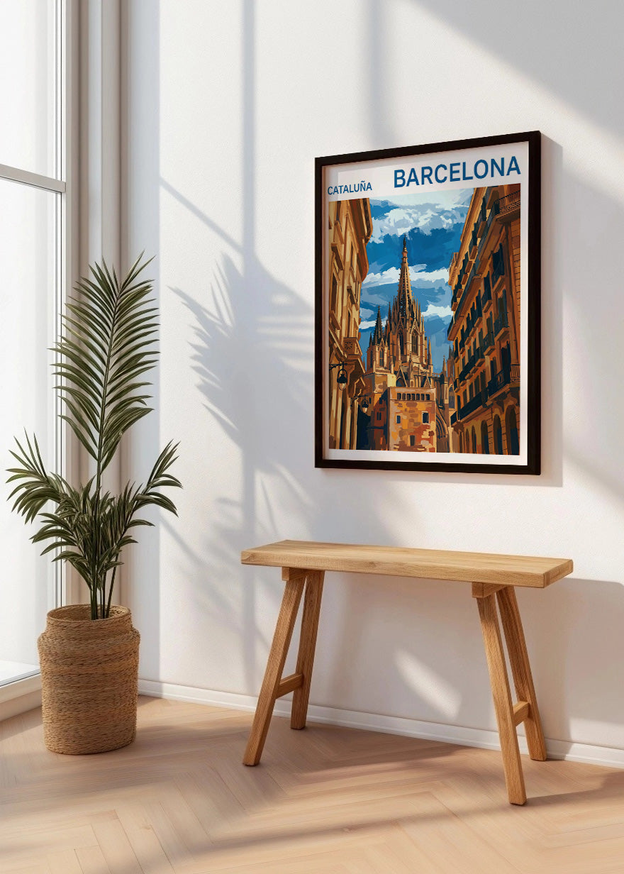 Cuadro Catedral de Barcelona y Barrio Gótico -Gouache
