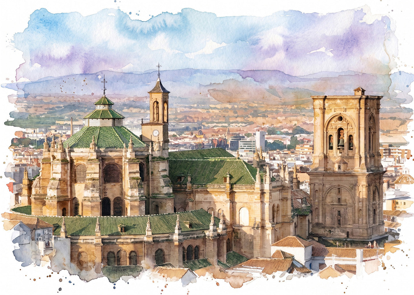 Cuadro Catedral de Granada efecto acuarela