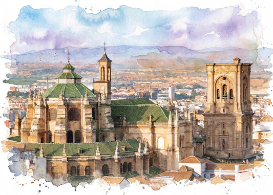 Cuadro Catedral de Granada efecto acuarela