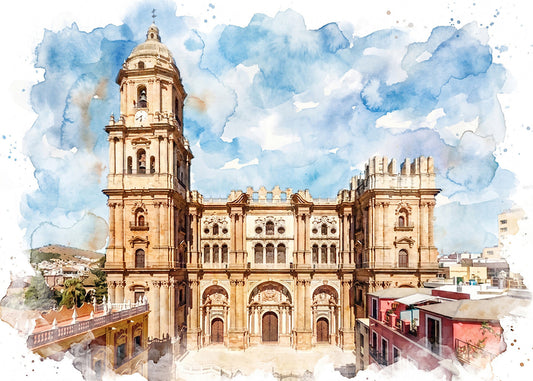 Cuadro Catedral de Málaga efecto acuarela