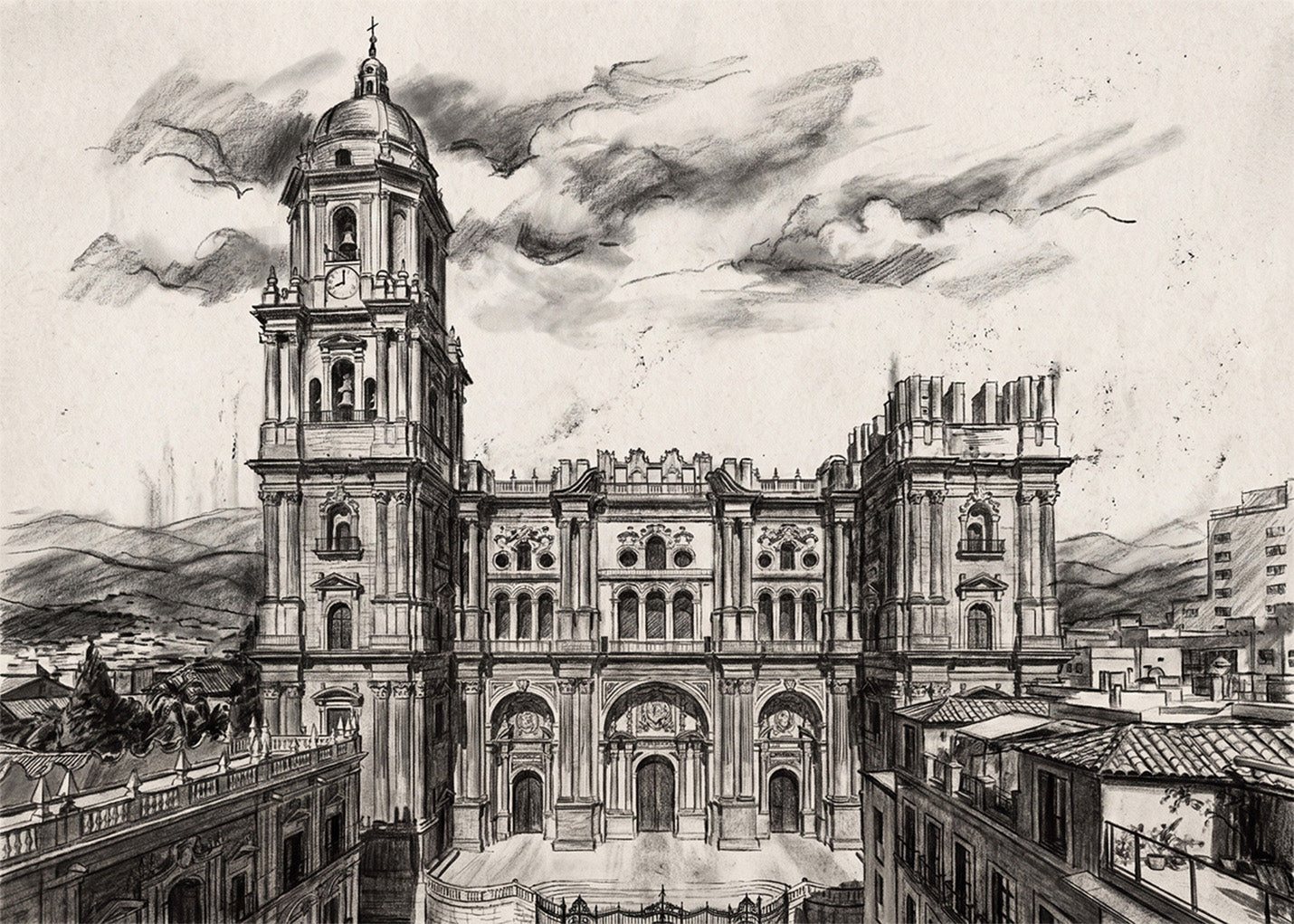 Cuadro Catedral de Málaga efecto lápiz