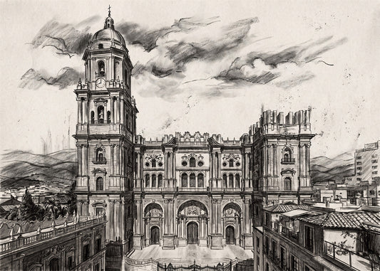 Cuadro Catedral de Málaga efecto lápiz