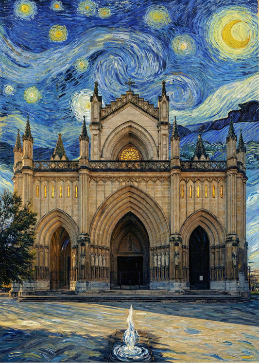 Cuadro Catedral de María Inmaculada de Vitoria - Noche Estrellada