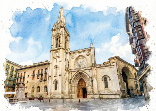 Cuadro Catedral de Santiago en Bilbao estilo acuarela