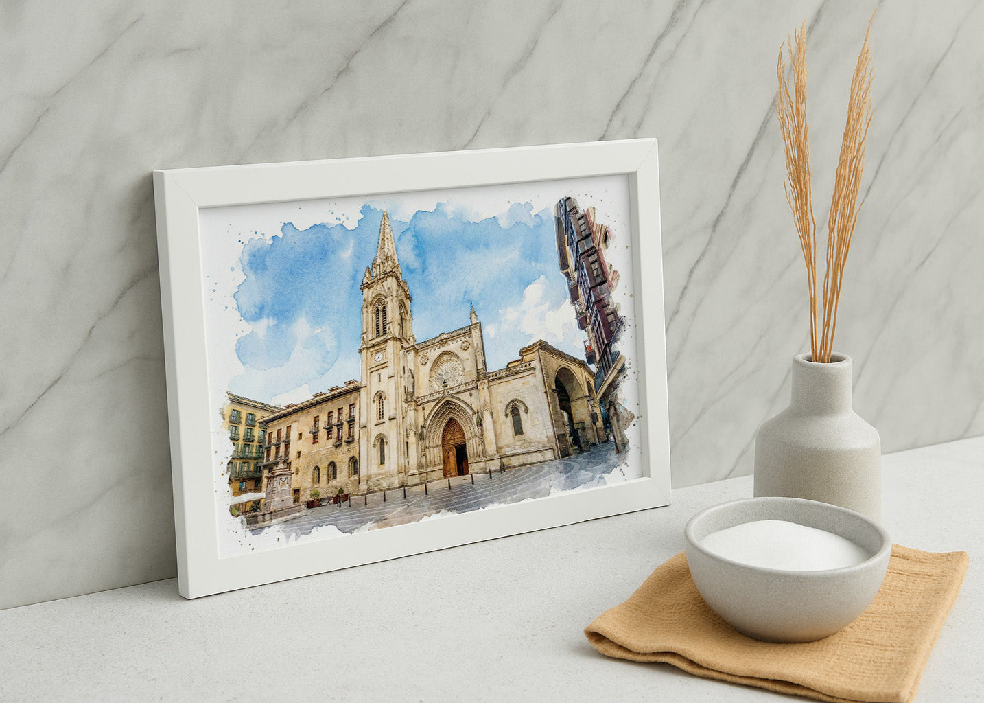 Cuadro Catedral de Santiago en Bilbao estilo acuarela