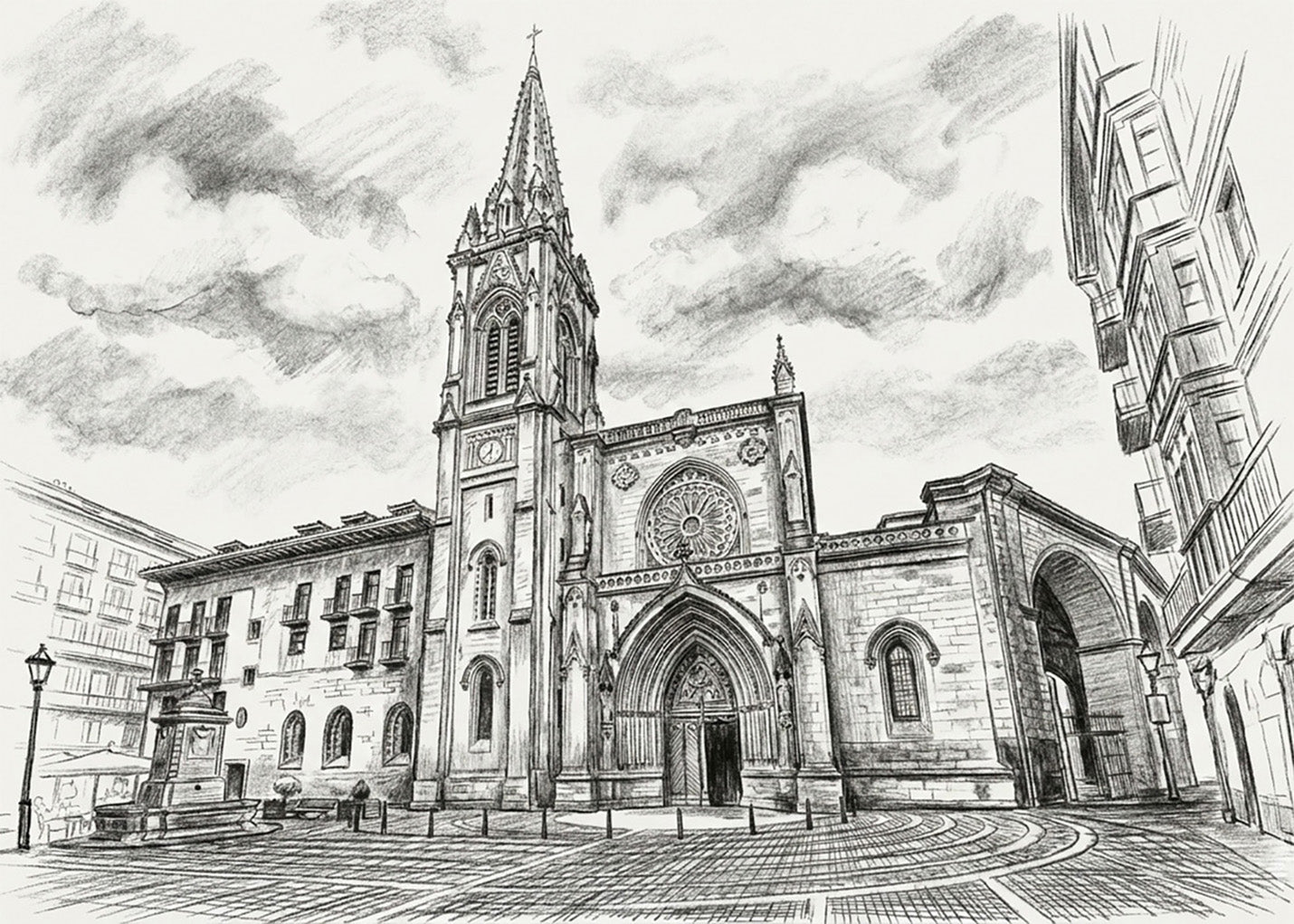 Cuadro Catedral de Santiago en Bilbao estilo lápiz