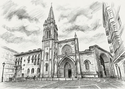 Cuadro Catedral de Santiago en Bilbao estilo lápiz