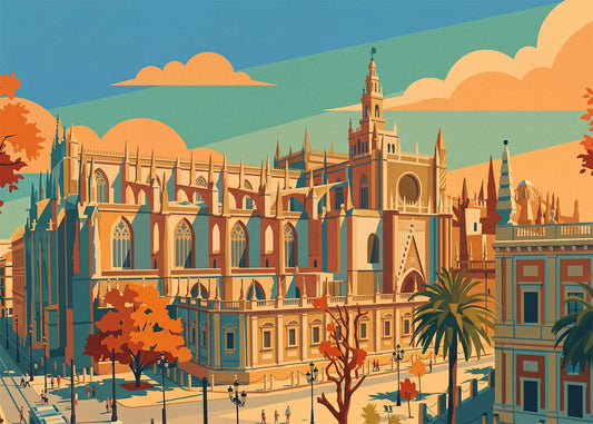 Cuadro Catedral de Sevilla y Calle Fray Ceferino González - Otoño
