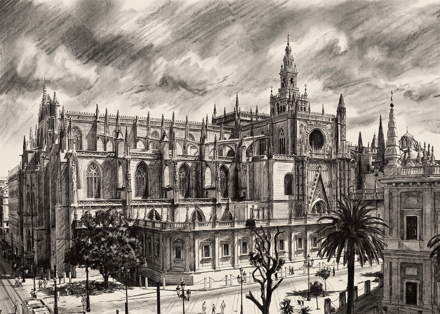 Cuadro Catedral de Sevilla y La Giralda estilo lápiz