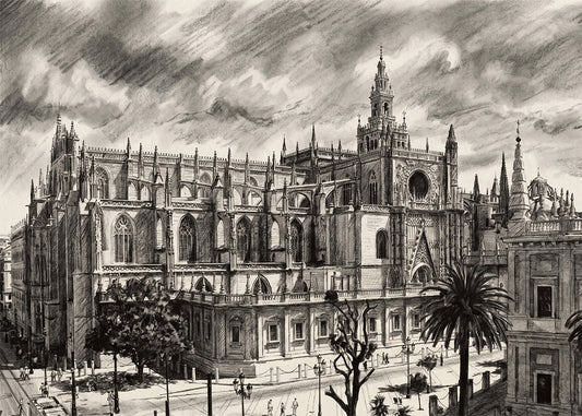 Cuadro Catedral de Sevilla y La Giralda estilo lápiz