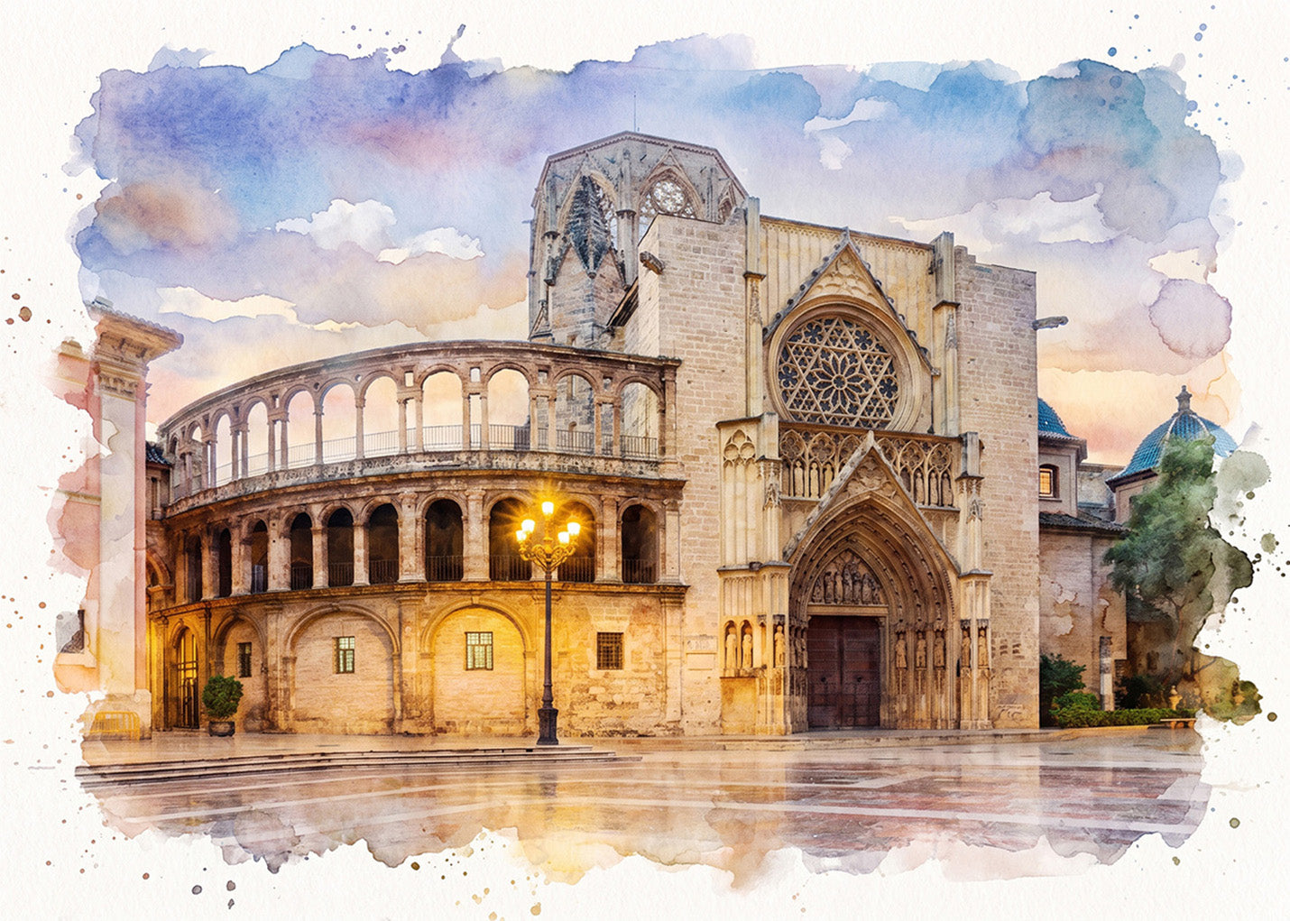 Cuadro Catedral de Valencia efecto acuarela