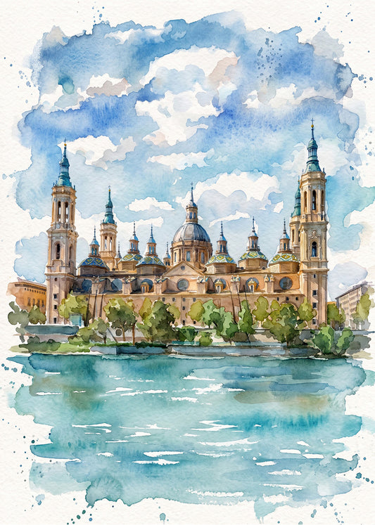 Cuadro Catedral de Zaragoza El Pilar estilo acuarela