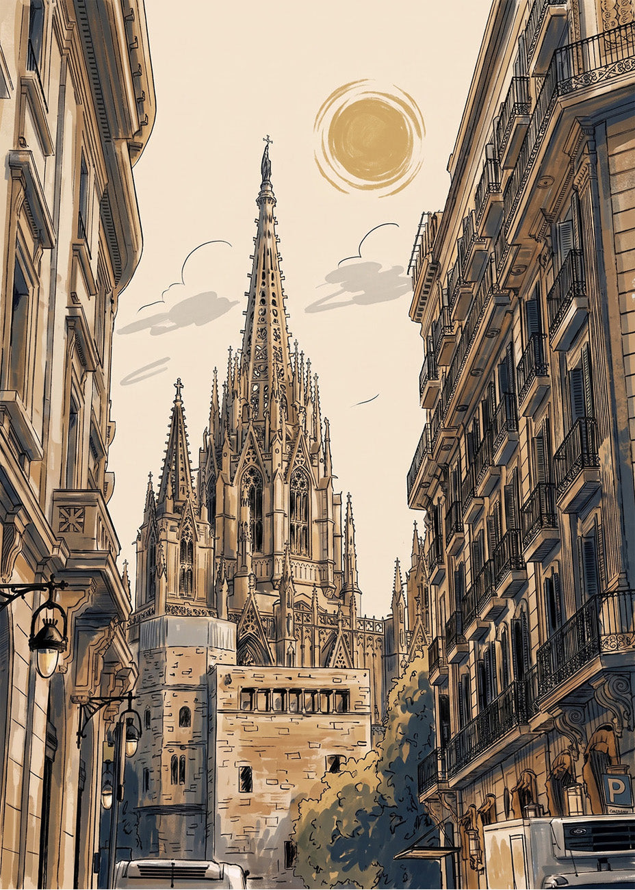 Cuadro Catedral en Barrio Gótico de Barcelona - New Beige