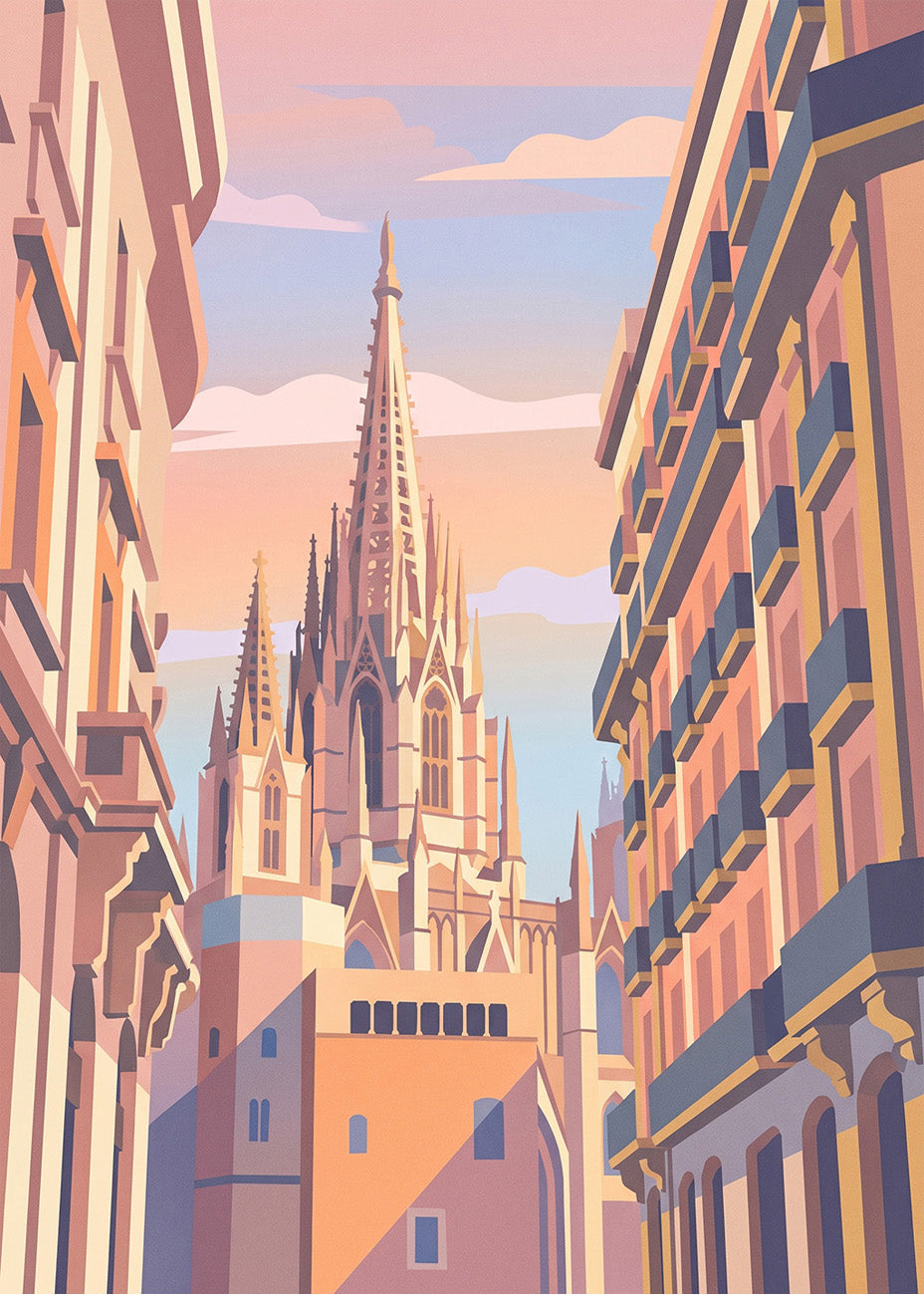 Cuadro Catedral y Barrio Gótico de Barcelona - Pastel