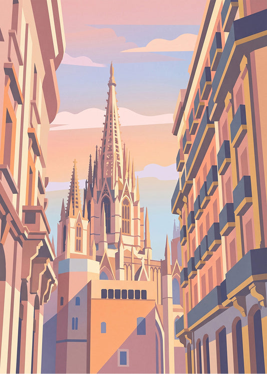 Cuadro Catedral y Barrio Gótico de Barcelona - Pastel