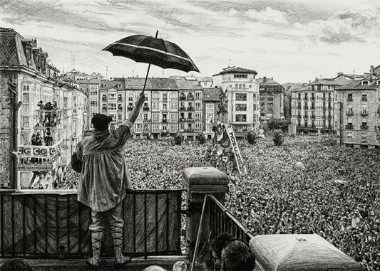 Cuadro Celedón y Fiestas de la Blanca estilo lápiz