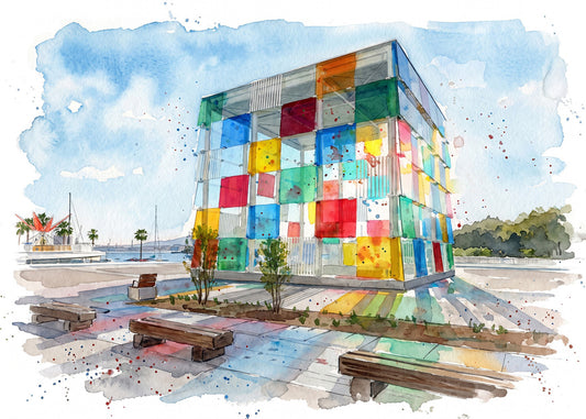 Cuadro Centre Pompidou de Málaga efecto acuarela