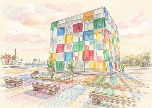 Cuadro Centro Pompidou de Málaga efecto dibujo