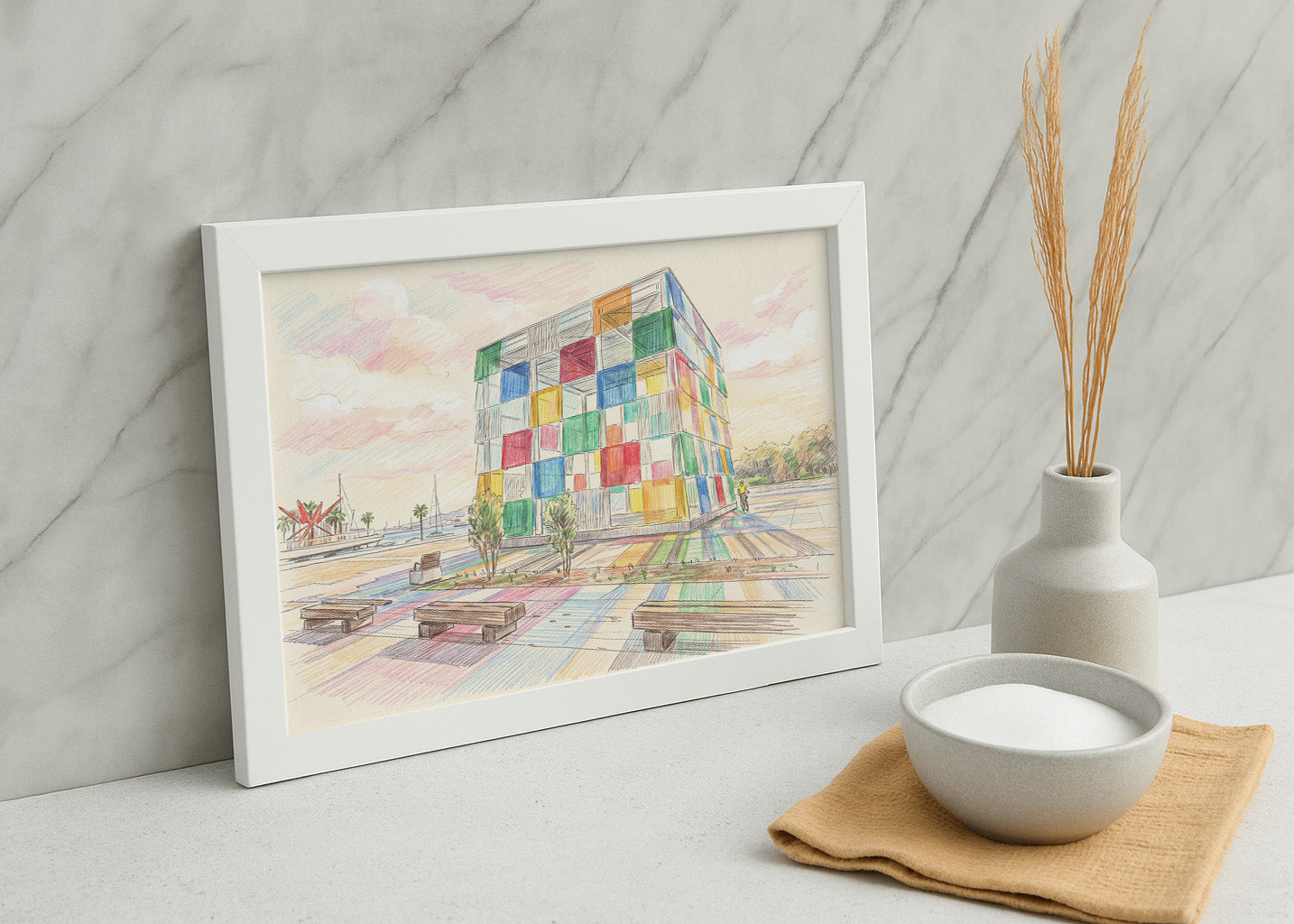 Cuadro Centro Pompidou de Málaga efecto dibujo