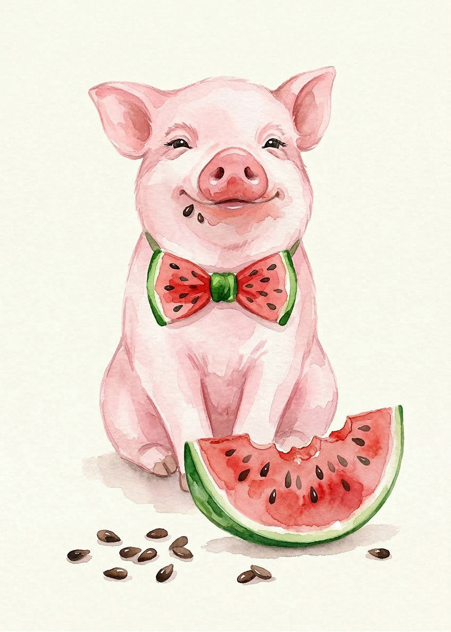 Cuadro Cerdito comiendo sandía