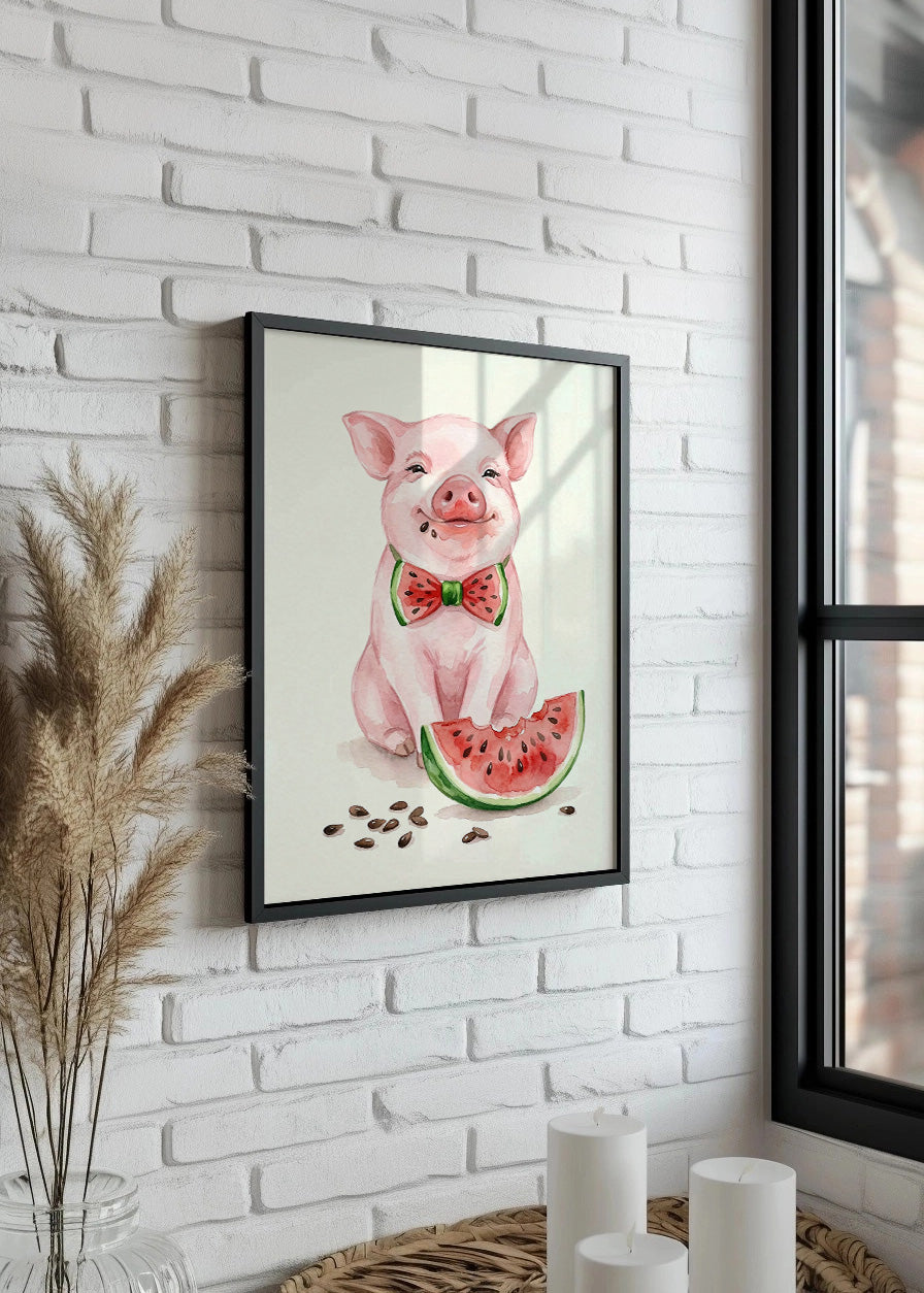 Cuadro Cerdito comiendo sandía