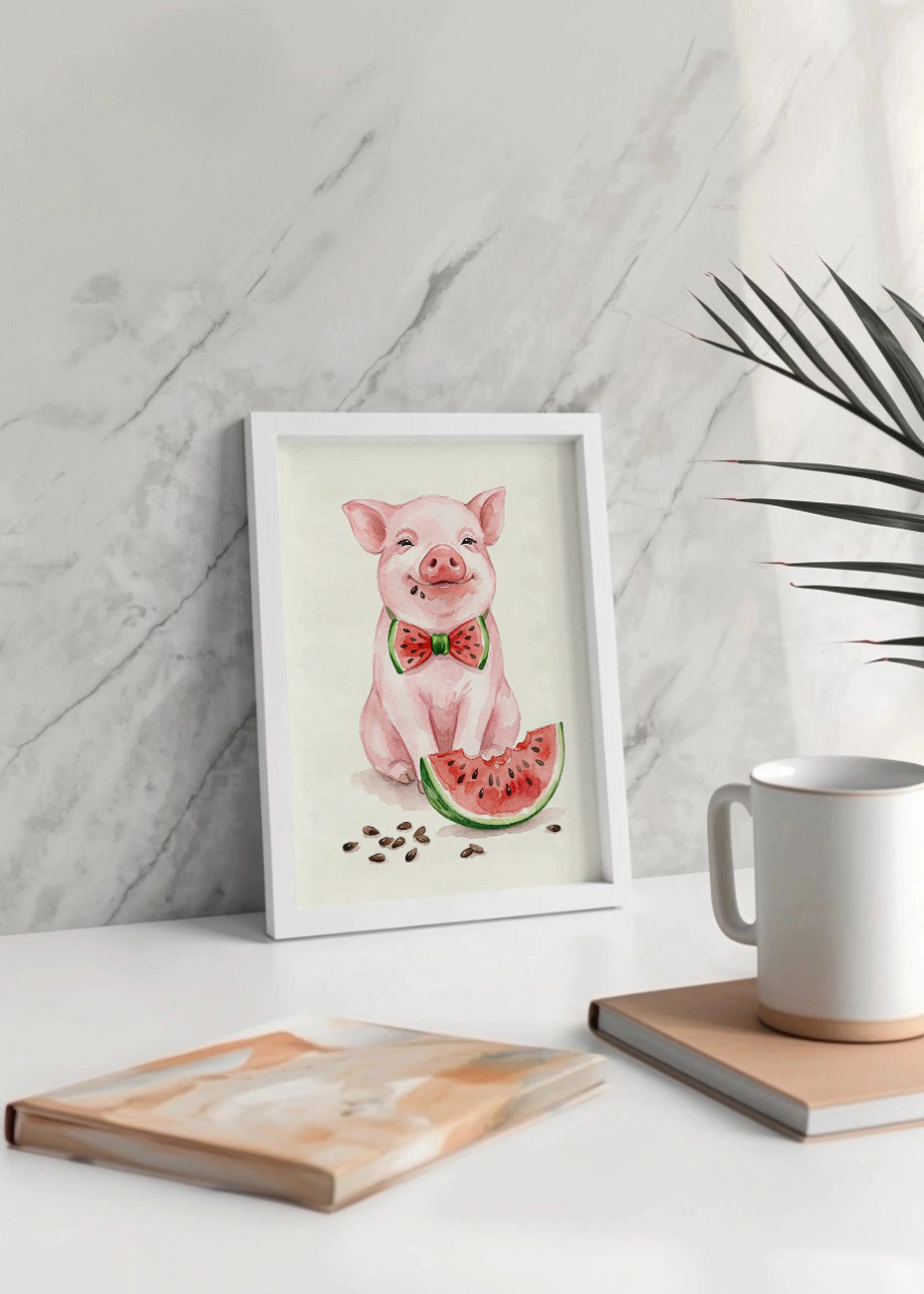 Cuadro Cerdito comiendo sandía