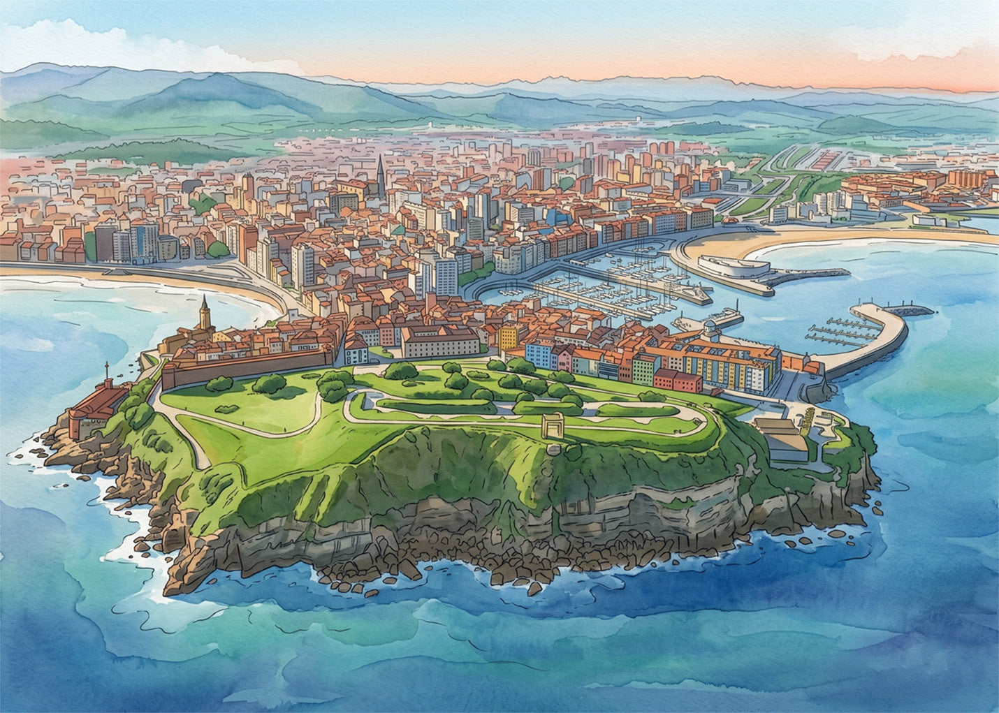 Cuadro Cerro de Santa Catalina y Gijón - Cómic