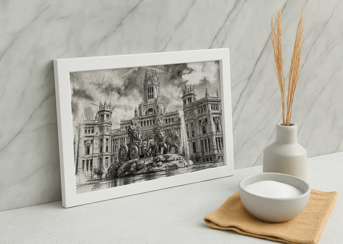 Cuadro Cibeles y Ayuntamiento de Madrid estilo lápiz