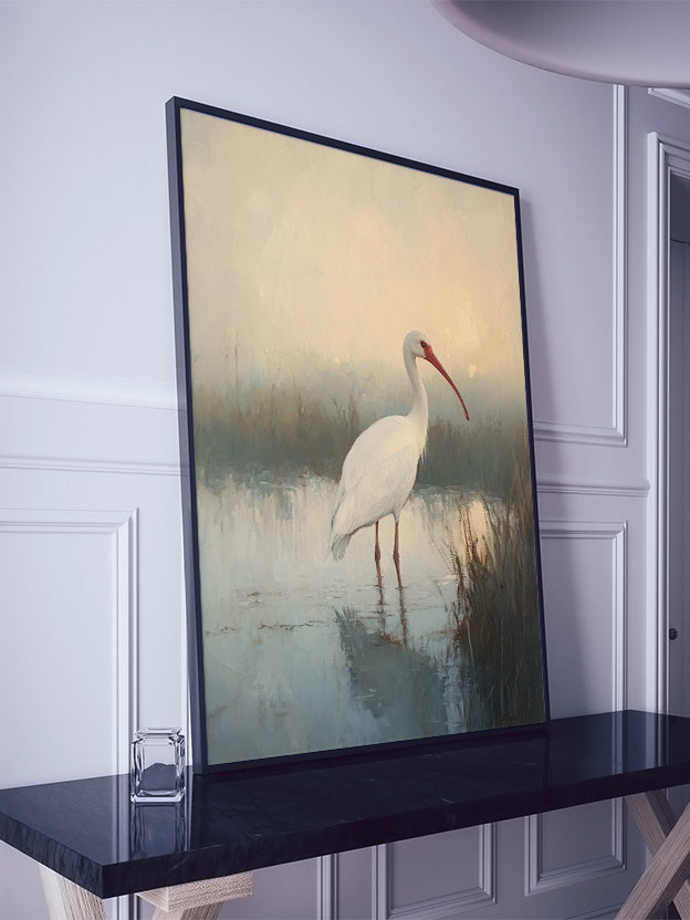 Cuadro de ​Cigueña en el pantano pintura clásica - Fine Artic