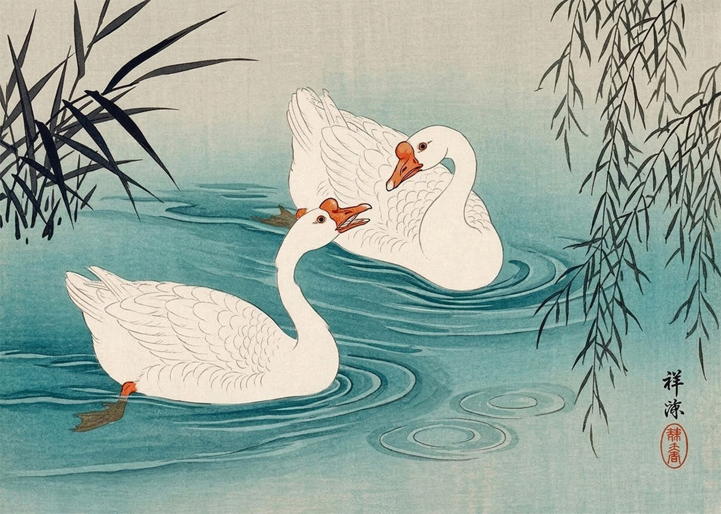 Cuadro Cisnes blancos estilo japonés
