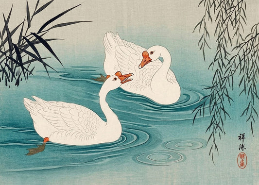 Cuadro Cisnes blancos estilo japonés