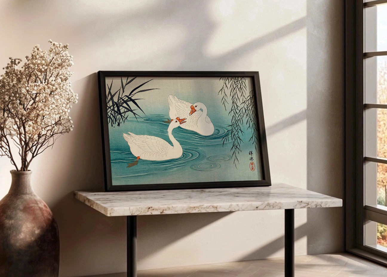 Cuadro Cisnes blancos estilo japonés