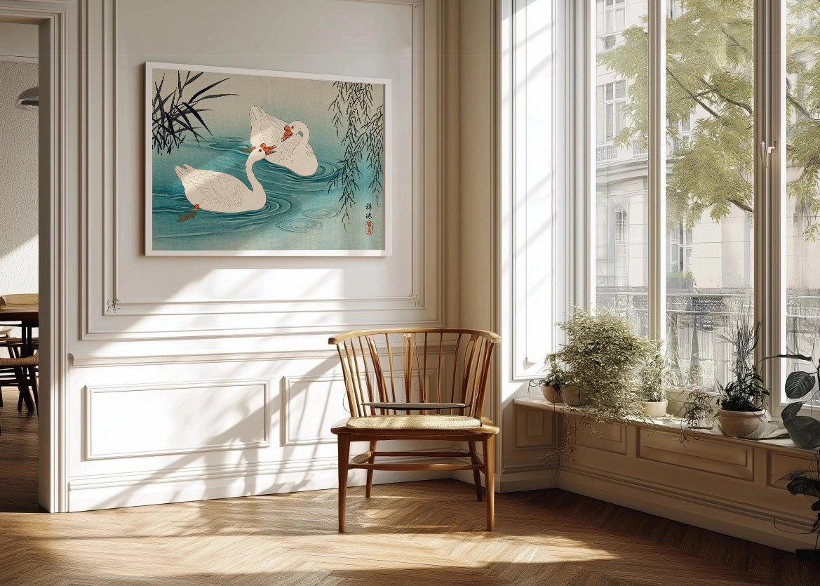 Cuadro Cisnes blancos estilo japonés