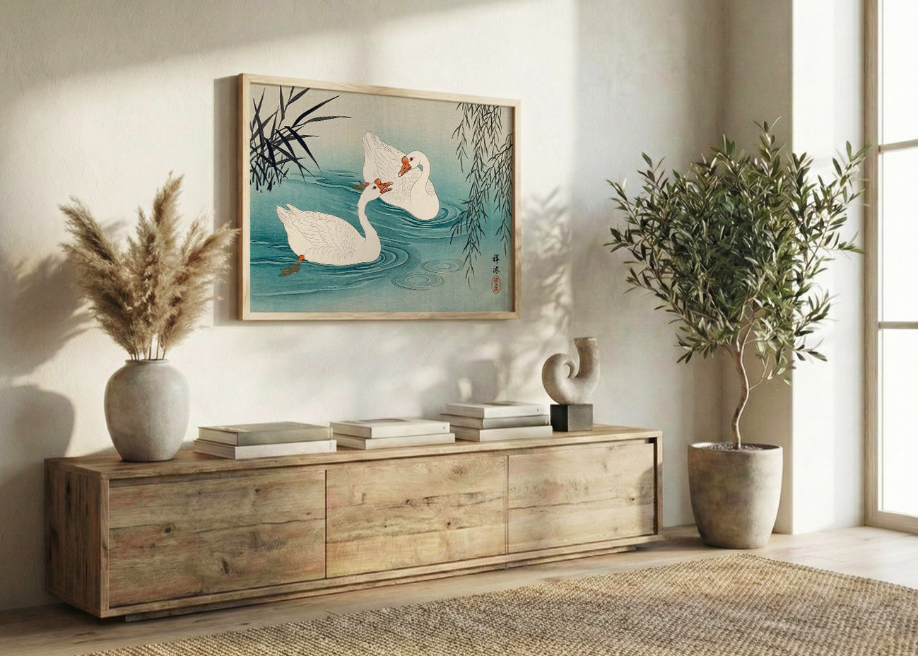 Cuadro Cisnes blancos estilo japonés
