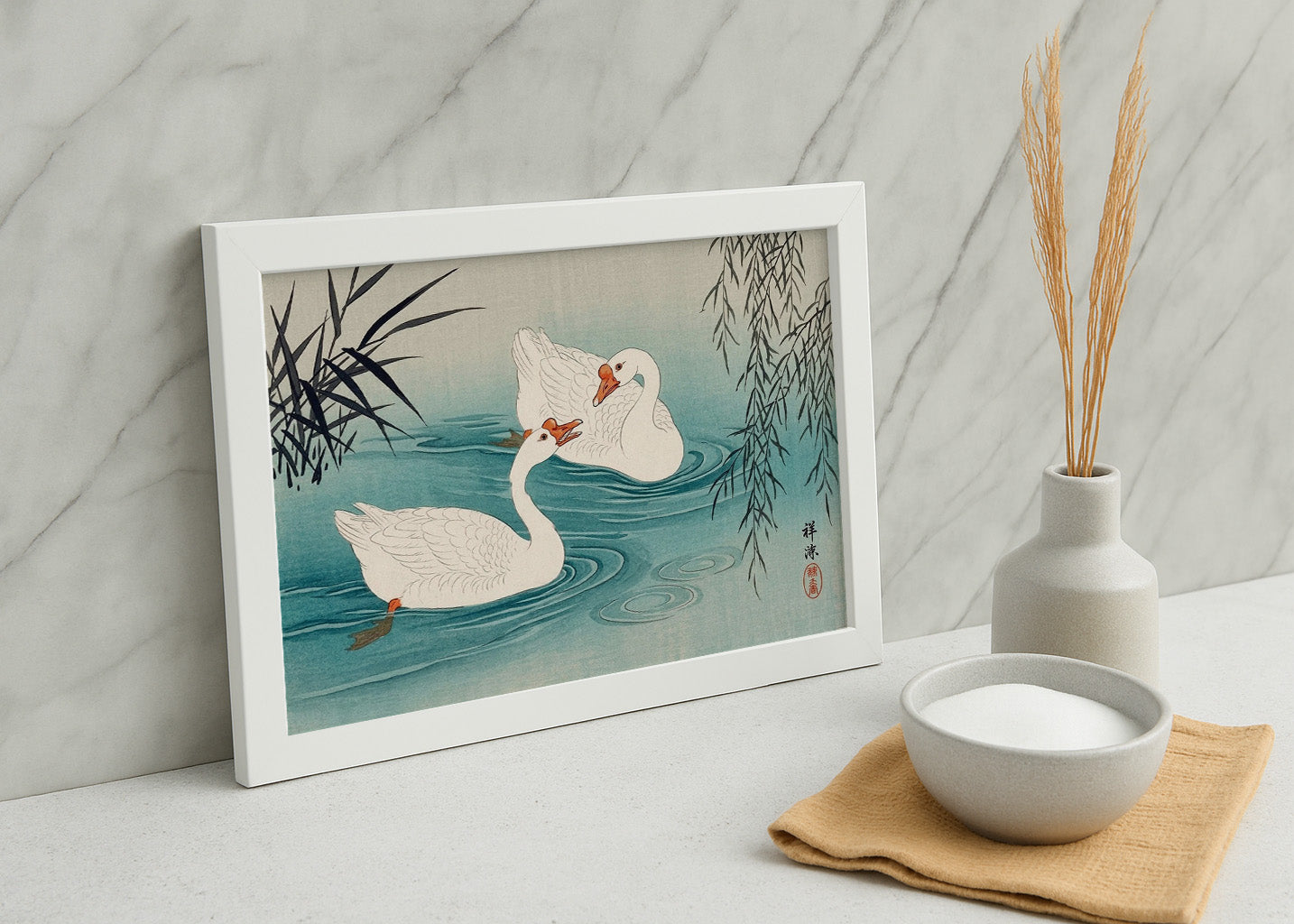 Cuadro Cisnes blancos estilo japonés