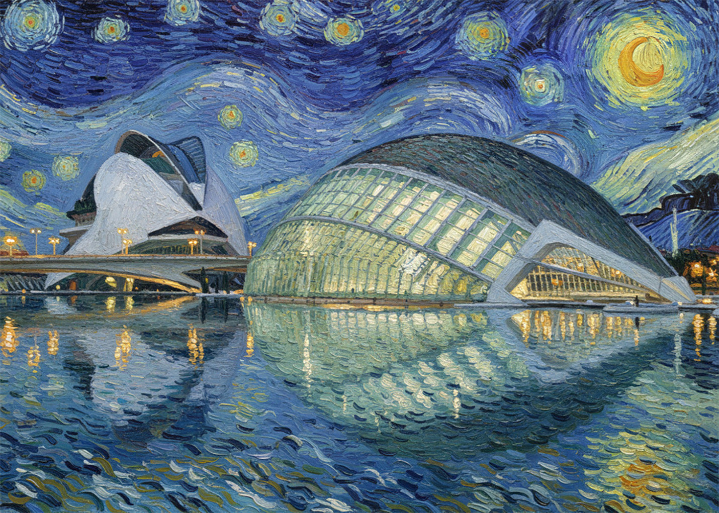 Cuadro Ciudad de las Artes y las Ciencias - Noche Estrellada