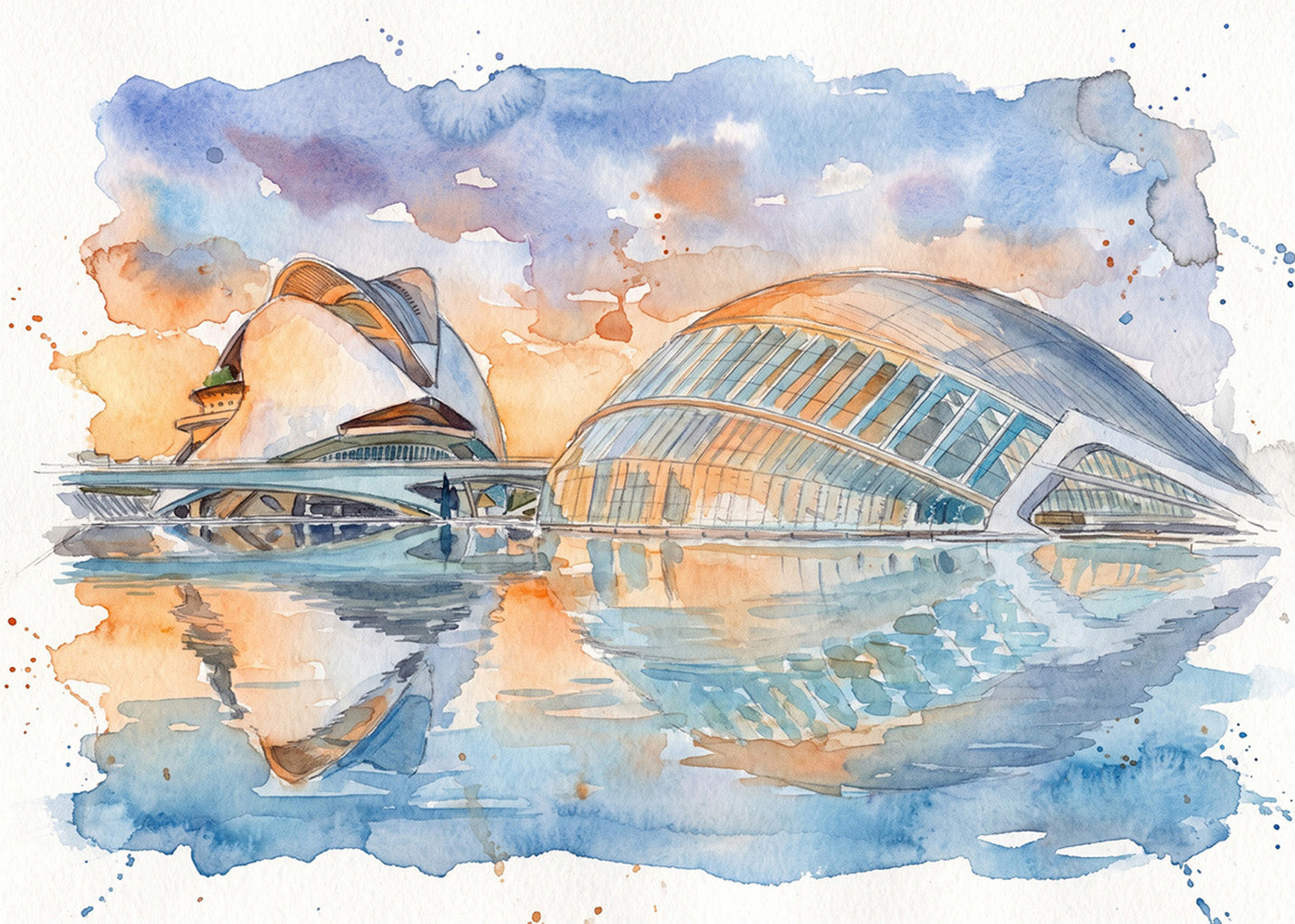 Cuadro Ciudad de las Artes y las Ciencias efecto acuarela
