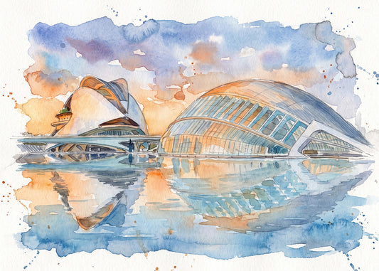 Cuadro Ciudad de las Artes y las Ciencias efecto acuarela