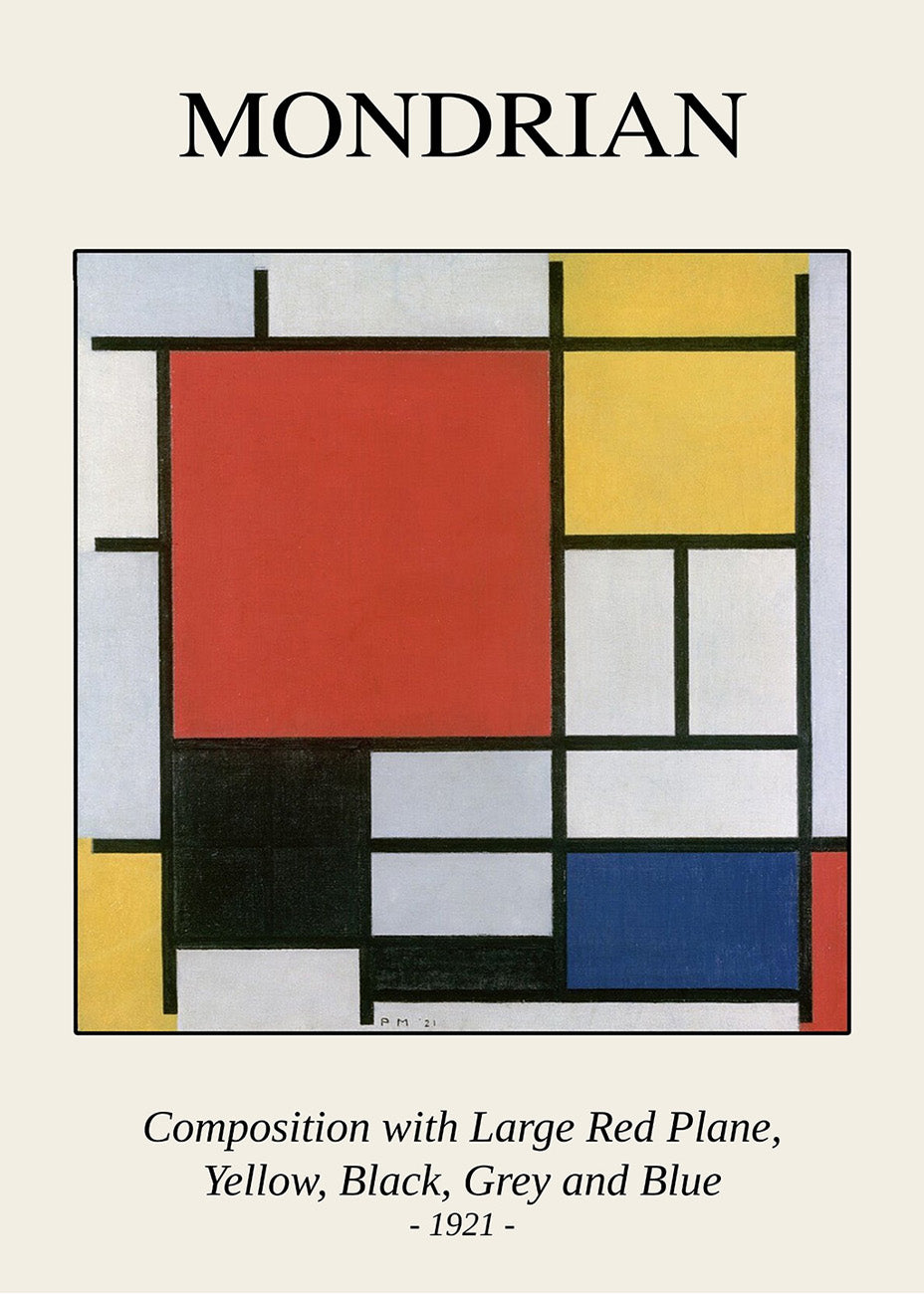 Cuadro Composition with Large Red Plane, Yellow, Black, Grey and Blue (Mondrian)