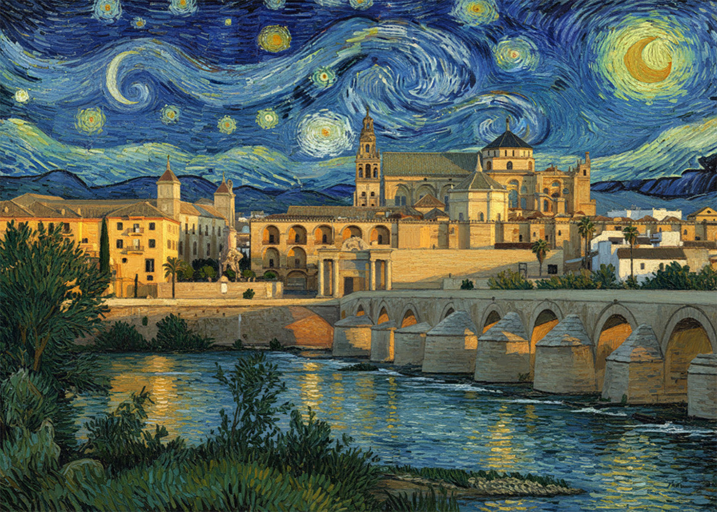 Cuadro Córdoba - Mezquita Catedral Noche Estrellada