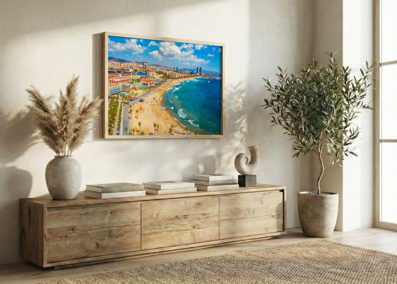 Cuadro Costa de Barcelona y vistas - Gouache