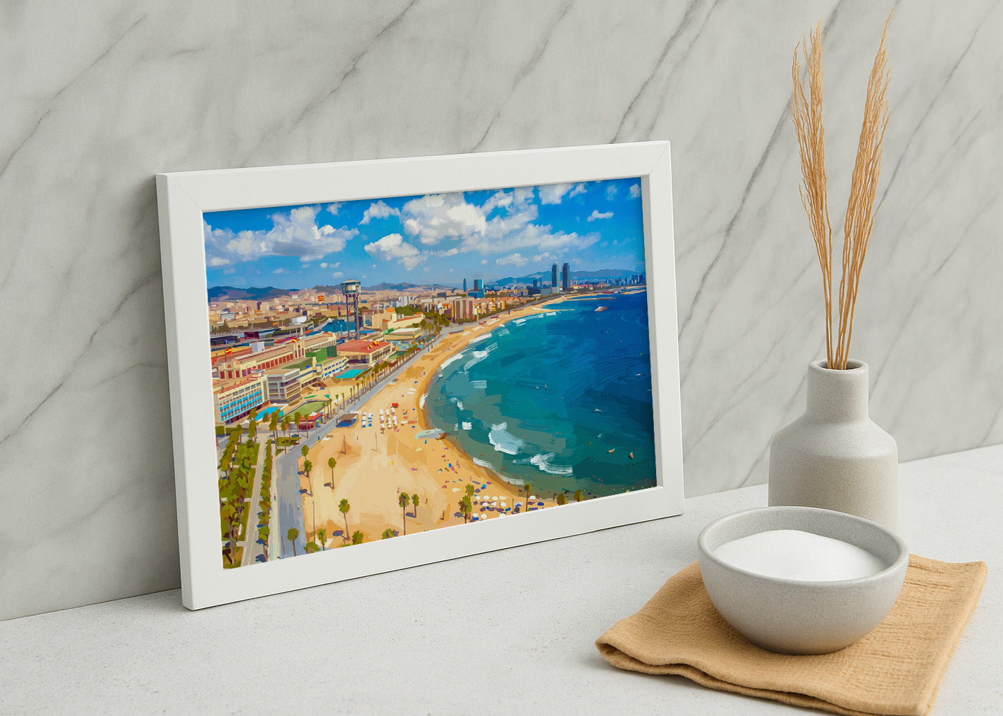 Cuadro Costa de Barcelona y vistas - Gouache