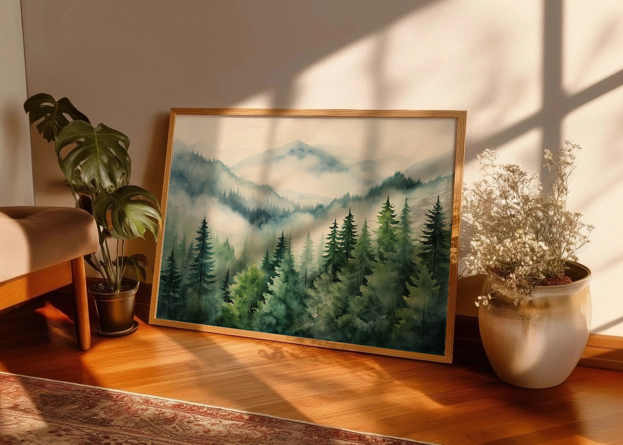 Cuadro ​Bosque verde de árboles altos