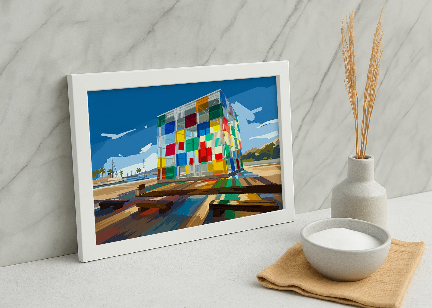 Cuadro Cubo Pompidou de Málaga - Gouache