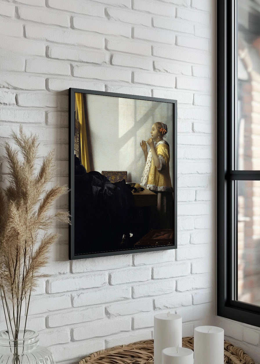 Cuadro ​Dama con un collar de perlas (Johannes Vermeer)