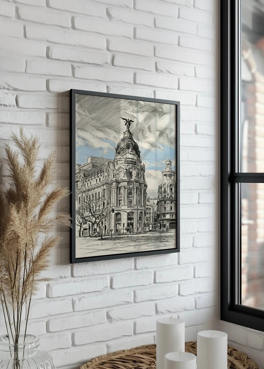 Cuadro Edificio Metrópolis de Gran Vía estilo lápiz