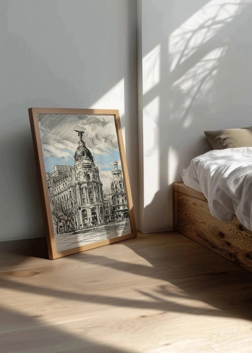 Cuadro Edificio Metrópolis de Gran Vía estilo lápiz
