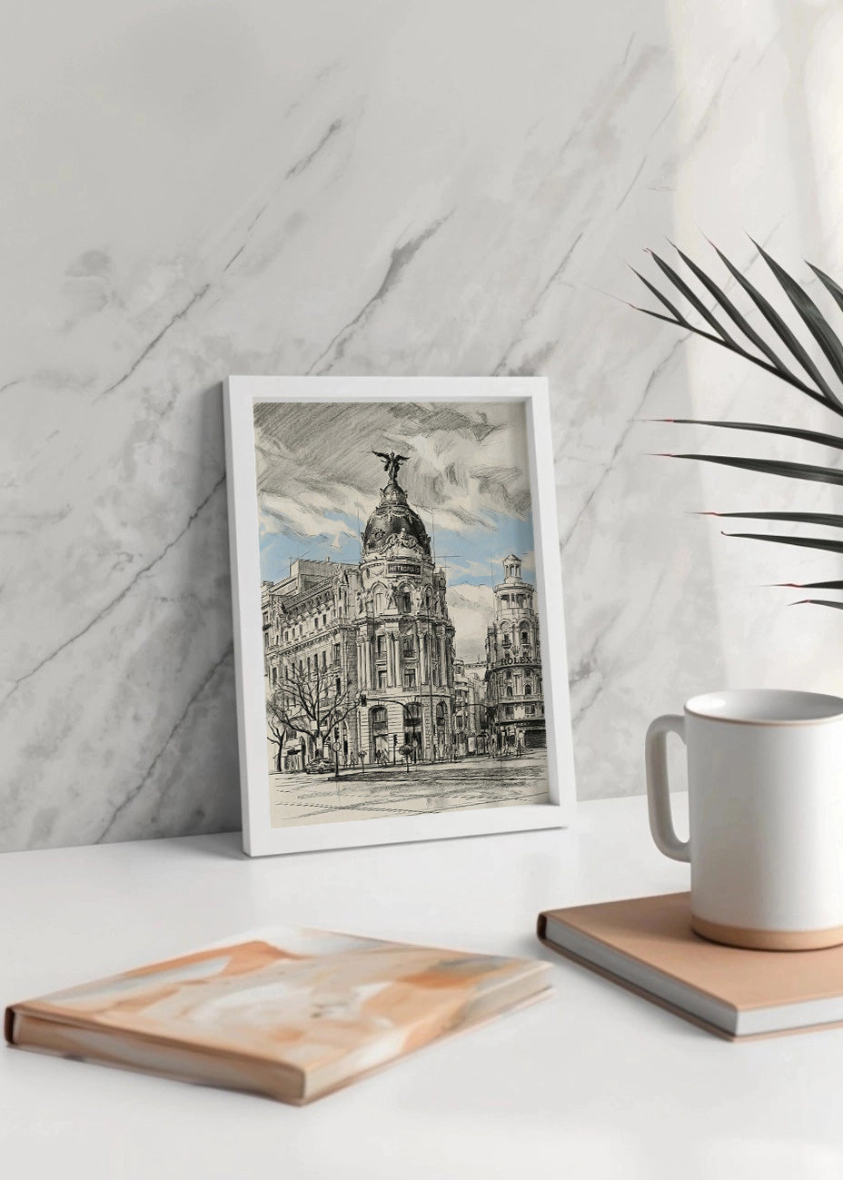 Cuadro Edificio Metrópolis de Gran Vía estilo lápiz